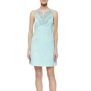 Nanette Lepore Aqua Sleeveless Lace Inset Shift Dress Size 10